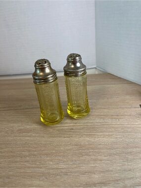 Vintage Amber Glass Salt and Pepper Shakers with Silver Tops